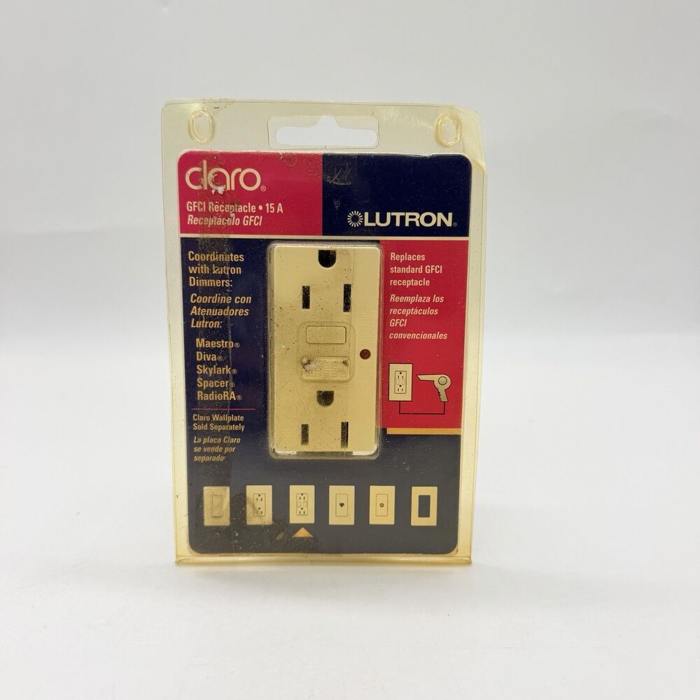 Lutron Claro 15A GFCI Receptacle Ivory Class A Feed-Through NOS
